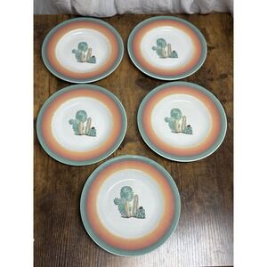 Set of‎ 5 Meiwa Ceramic Dessert Plates Cactus Desert Southwest Design